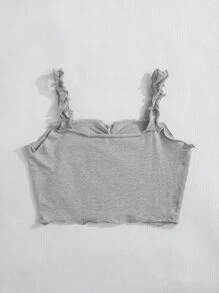 SHEIN Chicas adolescentes Top fruncido delantero ribete en forma de lechuga fruncido ancho con tira - Gris Claro - Ver 2