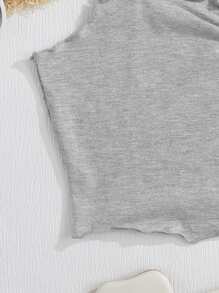 SHEIN Chicas adolescentes Top fruncido delantero ribete en forma de lechuga fruncido ancho con tira - Gris Claro - Ver 3
