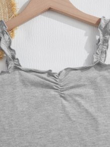 SHEIN Chicas adolescentes Top fruncido delantero ribete en forma de lechuga fruncido ancho con tira - Gris Claro - Ver 4