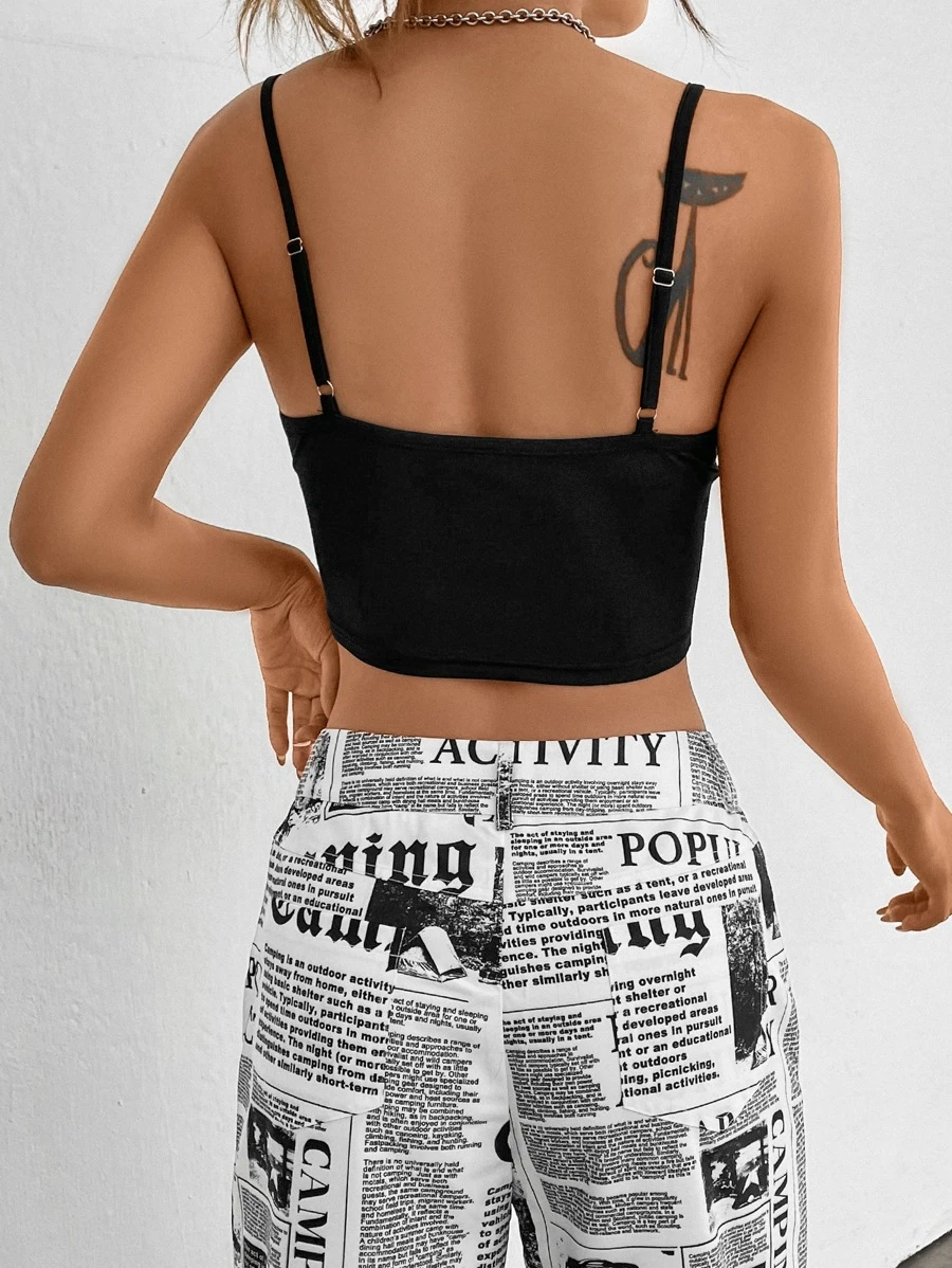 SHEIN EZwear Women's Summer Y2k Solid Ruched Crop Cami Top - Black - View 1