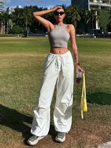 DAZY Áo khoác và áo lót dành cho xe tăng nữ Gân đan Lá thư Giải trí - Màu Xám nhạt - Xem 6