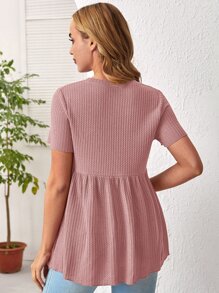 SHEIN Maternity Waffle Knit Peplum Tee - Dusty Pink - View 2