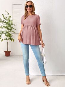 SHEIN Maternity Waffle Knit Peplum Tee - Dusty Pink - View 5