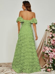 Off Shoulder Floral Appliques Formal Dress