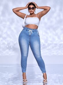 SHEIN SXY Jeans ajustados de cintura con cordón - Lavado ligero - Ver 1