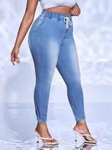 SHEIN SXY Jeans ajustados de cintura con cordón - Lavado ligero - Ver 5