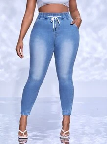 SHEIN SXY Jeans ajustados de cintura con cordón - Lavado ligero - Ver 4