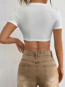 SHEIN EZwear Camiseta crop con diseño de cadena - Blanco - Ver 4