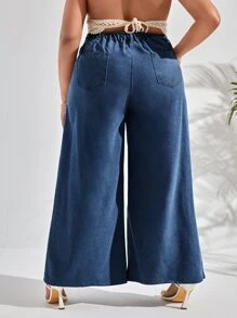 SHEIN SXY 大碼高腰闊腿牛仔褲 - 中等水洗藍 - 查看 2