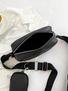 Bolsa cuadrada con diseño de diamante de imitación con monedero - Negro - Ver 5