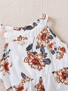 SHEIN Baby Girl Floral Print Halter Jumpsuit - White - View 3
