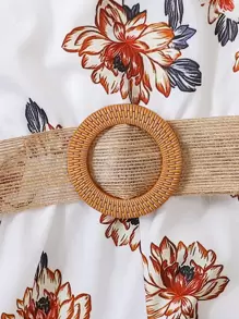 SHEIN Baby Girl Floral Print Halter Jumpsuit - White - View 5