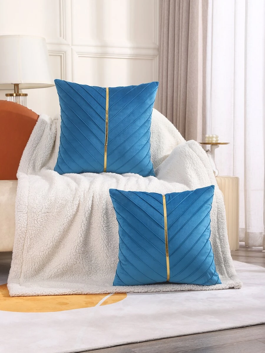 Miater 1入組無填充物織物靠墊套藍色撞色金屬帶沙發裝飾抱枕套 - 藍色 - 查看 1