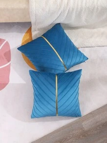 Miater 1入組無填充物織物靠墊套藍色撞色金屬帶沙發裝飾抱枕套 - 藍色 - 查看 6