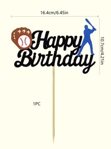 1pc Baseball Pattern Birthday Cake Topper - Multicolor - View 2