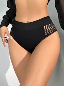 SHEIN 鏤空高腰內褲 - 黑色 - 查看 4