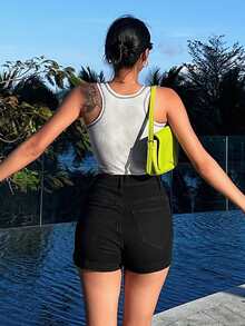 DAZY Top Stitching Crop Tank Top - Beige - View 3