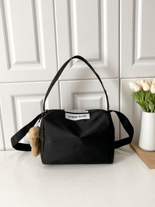 Letter Patch Decor Bucket Bag With Bag Charm