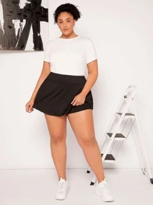SHEIN CURVE+ Plus Solid Phone Pocket Side Skort - màu đen - Xem 3