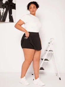 SHEIN CURVE+ Plus Solid Phone Pocket Side Skort - màu đen - Xem 4