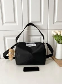 Letter Patch Decor Bucket Bag With Bag Charm