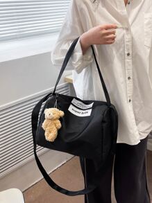 Letter Patch Decor Bucket Bag With Bag Charm