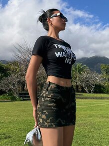 DAZY Slogan Graphic Raglan Sleeve Crop Tee - Black - View 7