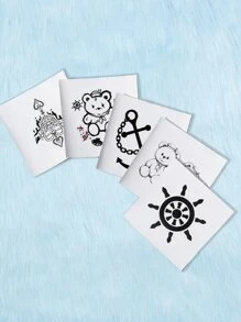 ROMWE Anime 5 piezas Pegatina oso de dibujos animados & con estampado de ancla - Multicolor - Ver 2