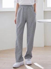 DAZY Solid Slant Pocket Joggers - Grey - View 5