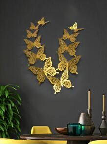 12pcs 3D Butterfly Sticker,Stickers,Wall Decal, Vinyl Decal For Home Decorations,Spring Decoration Items Refresh Your Home,Rama Decoration Stickers Gifts Birthday Graduation - Gold - View 1