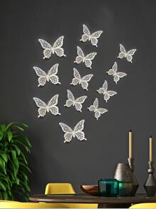 12 cái 3D Kim loại rỗng Hình dán bướm - Bạc - Xem 1