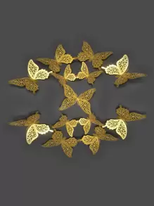 12pcs 3D Butterfly Sticker,Stickers,Wall Decal, Vinyl Decal For Home Decorations,Spring Decoration Items Refresh Your Home,Rama Decoration Stickers Gifts Birthday Graduation - Gold - View 3