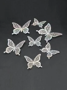 12 cái 3D Kim loại rỗng Hình dán bướm - Bạc - Xem 5
