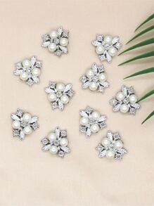 10 Cái/bộ Nút Nhựa Kim Cương Giả & Ngọc Trai Giả Trang Trí May Tay & Thủ Công Cung Cấp Cho Gia Đình - Bạc - Xem 1