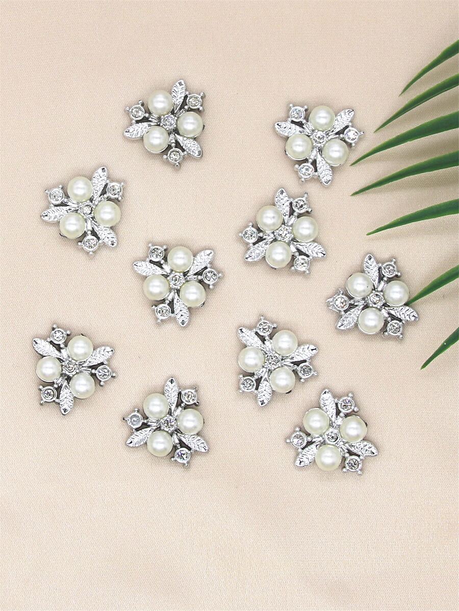 10 Cái/bộ Nút Nhựa Kim Cương Giả & Ngọc Trai Giả Trang Trí May Tay & Thủ Công Cung Cấp Cho Gia Đình - Bạc - Xem 1