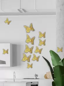 12pcs 3D Butterfly Sticker,Stickers,Wall Decal, Vinyl Decal For Home Decorations,Spring Decoration Items Refresh Your Home,Rama Decoration Stickers Gifts Birthday Graduation - Gold - View 4