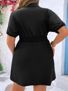 SHEIN LUNE Plus Batwing Sleeve Elastic Waist Shirt Dress - Black - View 2