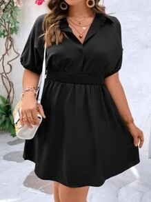 SHEIN LUNE Plus Batwing Sleeve Elastic Waist Shirt Dress - Black - View 5