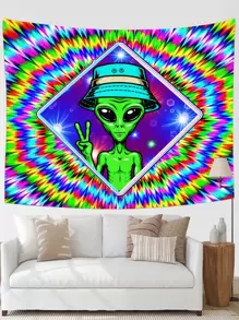 1入組織物掛毯現代主義外星人印花掛毯海報壁掛適合臥室美學 - 彩色 - 查看 1