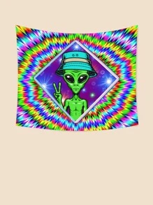 1入組織物掛毯現代主義外星人印花掛毯海報壁掛適合臥室美學 - 彩色 - 查看 4
