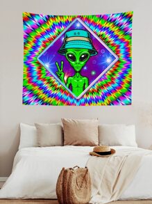 1入組織物掛毯現代主義外星人印花掛毯海報壁掛適合臥室美學 - 彩色 - 查看 5