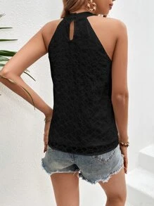 SHEIN VCAY Solid Keyhole Back Halter Neck Blouse - Black - View 2