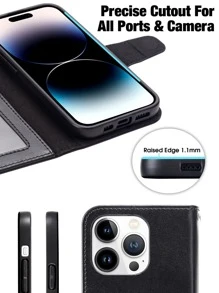 Arae 1入組黑色 PU 皮革手機殼附卡槽、腕帶和錢袋，相容於 15promax/14/13/12/11/xr/xs/x/7/8/se2/se3 - 黑色 - 查看 3