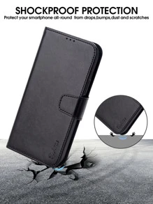 Arae 1入組黑色 PU 皮革手機殼附卡槽、腕帶和錢袋，相容於 15promax/14/13/12/11/xr/xs/x/7/8/se2/se3 - 黑色 - 查看 5