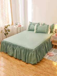 1入組綠色貝殼邊床裙極簡織物床上用品 床裙適用於全部季節 - 綠色 - 查看 1