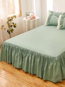 1入組綠色貝殼邊床裙極簡織物床上用品 床裙適用於全部季節 - 綠色 - 查看 3