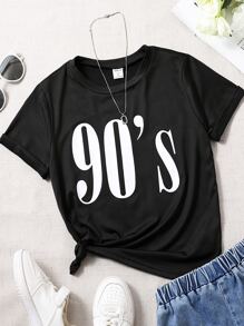 Chicas Camiseta con estampado de letra - Negro - Ver 1