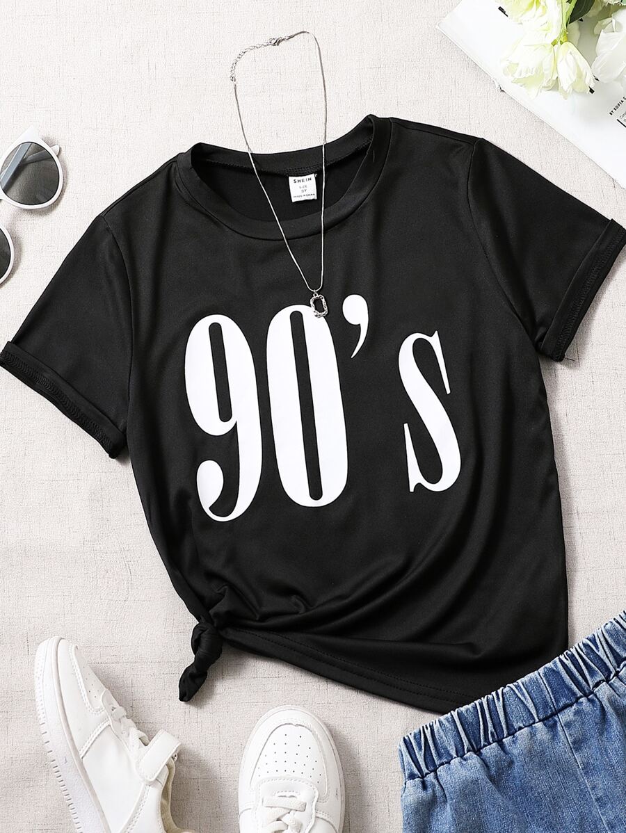 Chicas Camiseta con estampado de letra - Negro - Ver 1