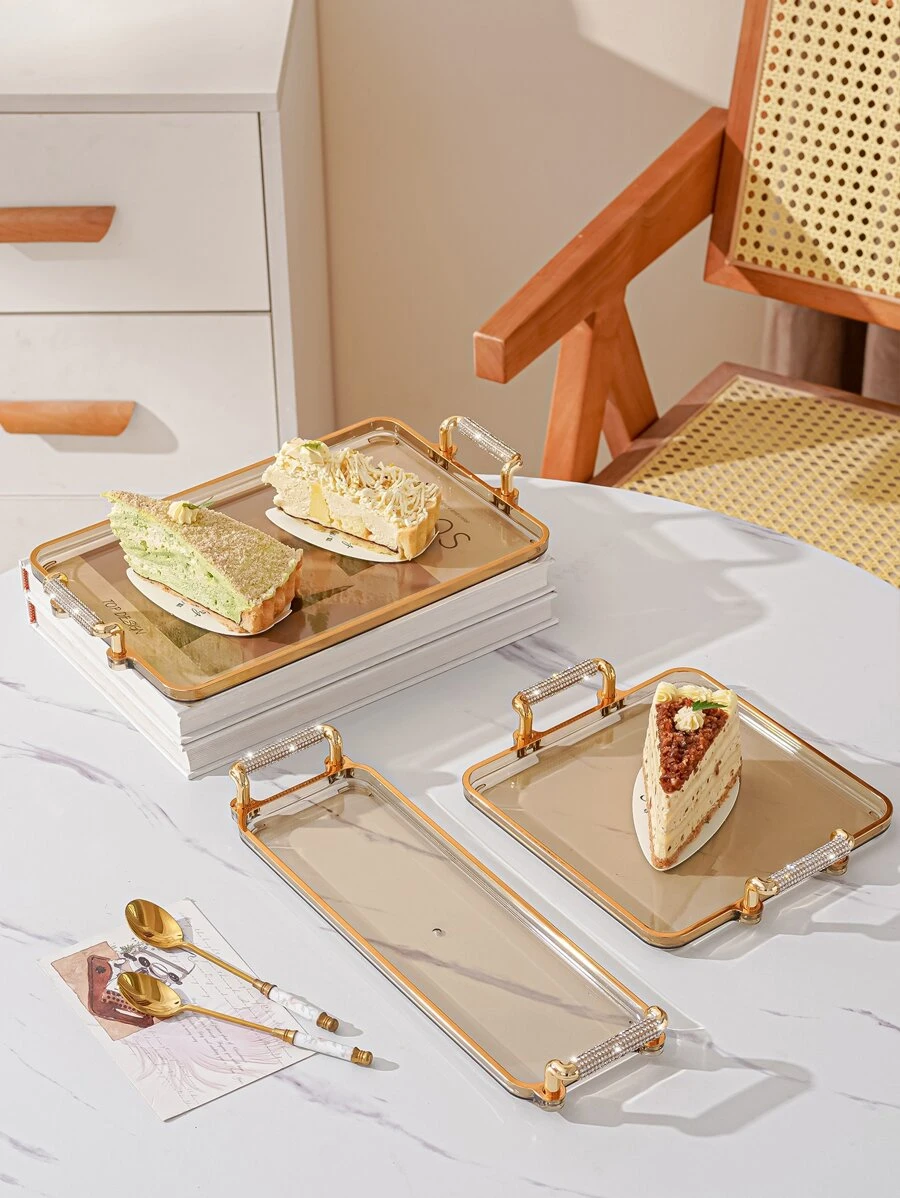 1 pieza Bandeja decorativa con pedrería para botella de agua, taza, juego de té, pastel, almacenamiento de aperitivos - Café integral - Ver 1