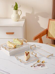 1件裝水鑽裝飾托盤，適用於水瓶、杯子、茶具、蛋糕與零食收納 - 無色 - 查看 6